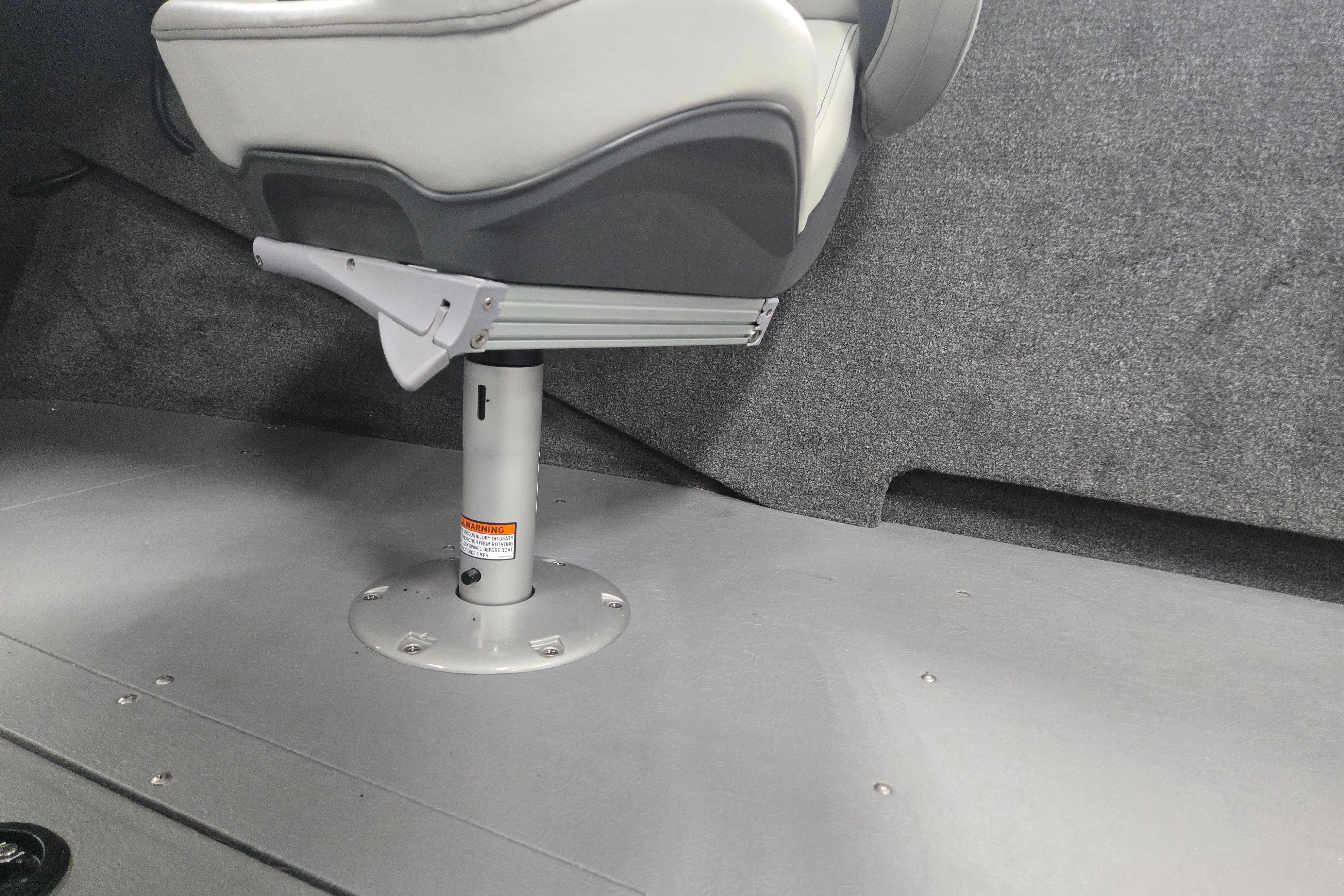 2026 Princecraft Sport 175 MAX boat seat and pedestal on a carpeted deck.