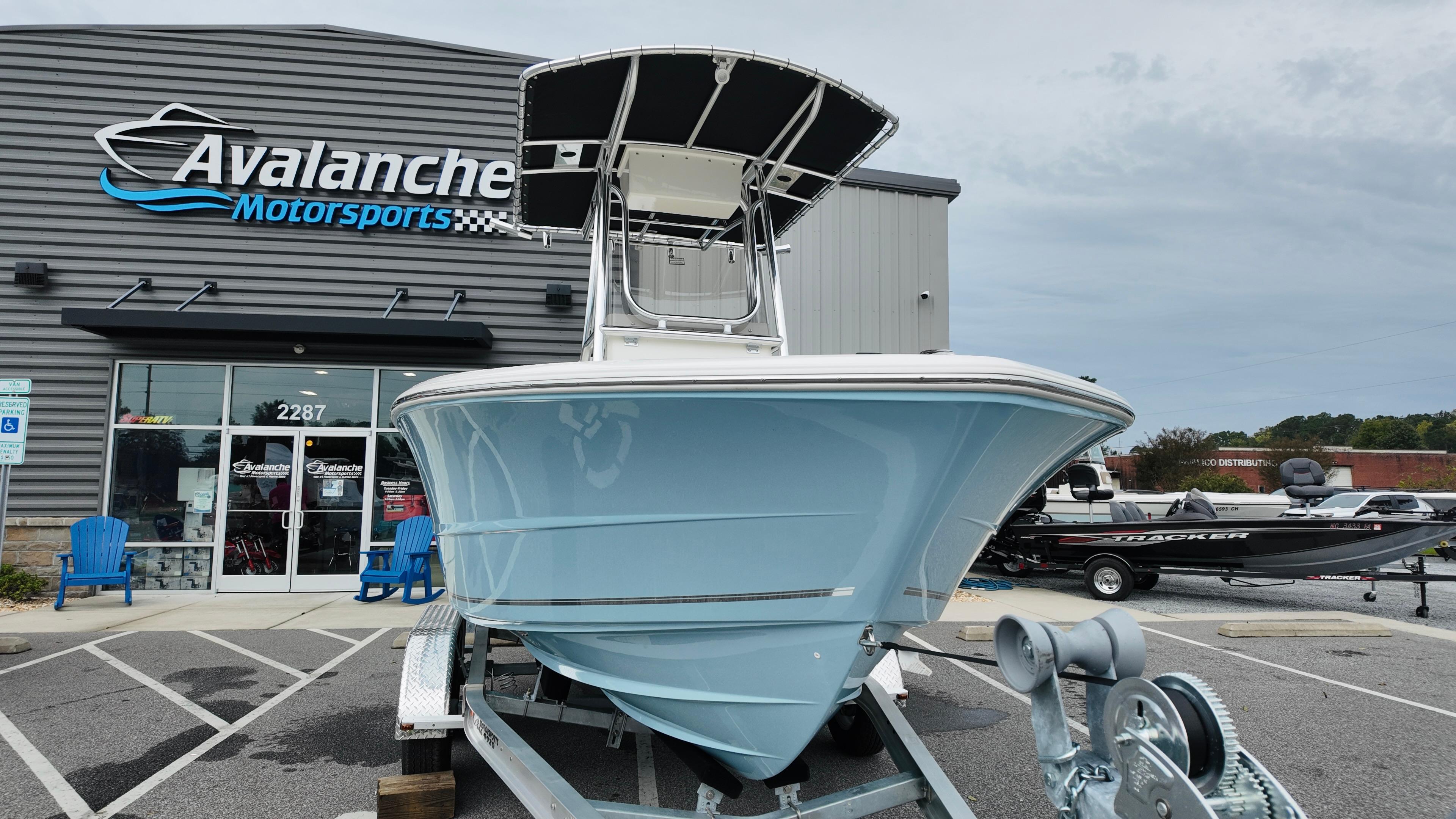 2025 Bulls Bay 200 CC boat displayed at Avalanche Motorsports dealership.
