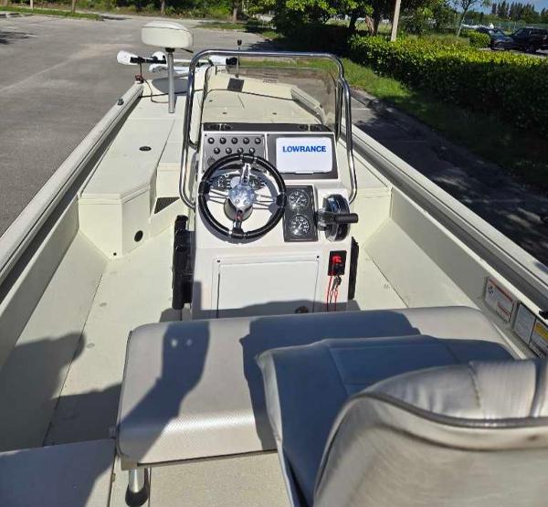 2024 Ranger RB200 boat interior with steering console and Lowrance electronics.