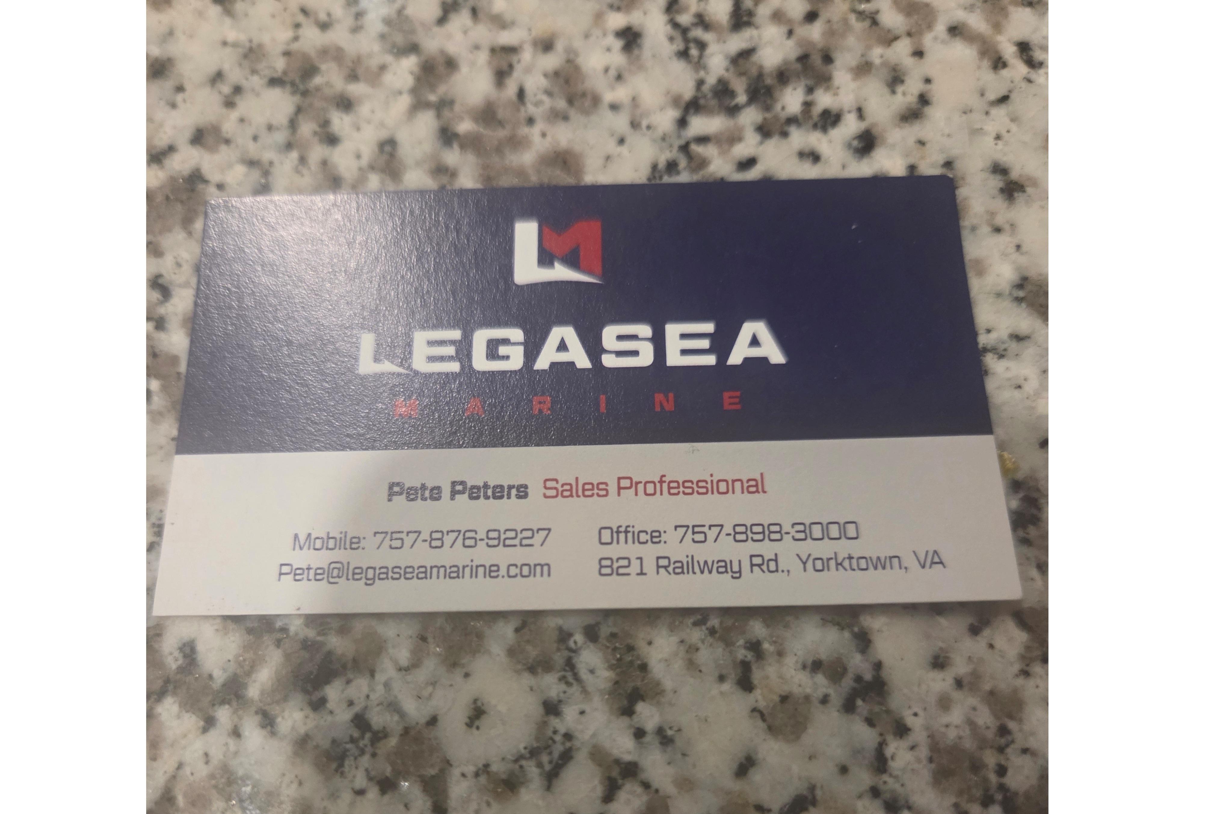 Business card for Legasea Marine, featuring contact details for a sales professional.