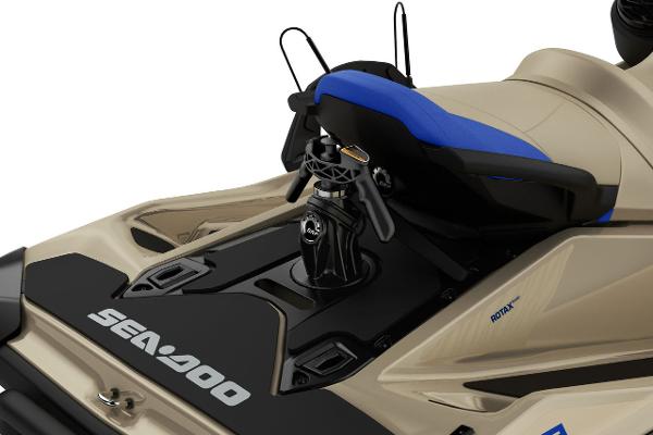 Manufacturer Provided Image: 2026 Sea-Doo Wake 170 jet ski, beige and blue design, rear view.