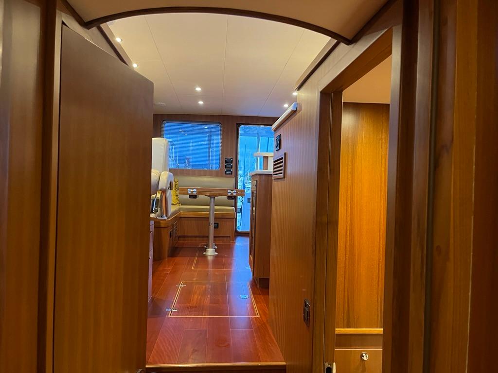 Interior of 2025 Bracewell 41 yacht with wooden finishes and modern design.