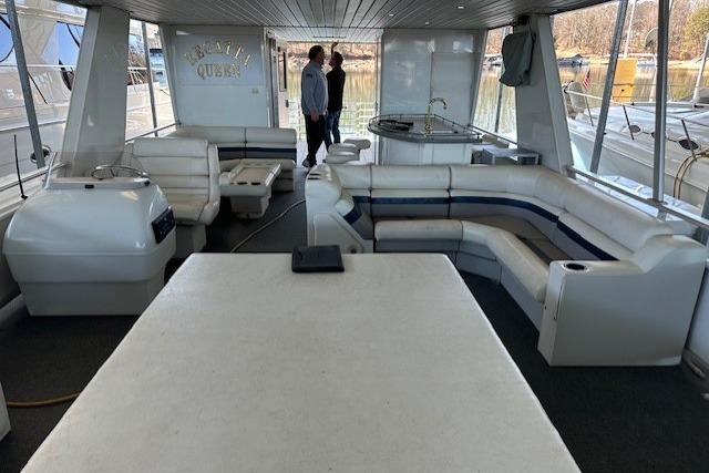 Luxurious 2008 Destination Yachts 45X14 interior with spacious seating and modern amenities.